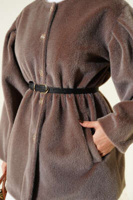 Gold Düğmeli Kemerli Goldfox Ceket Kestane - Ceket