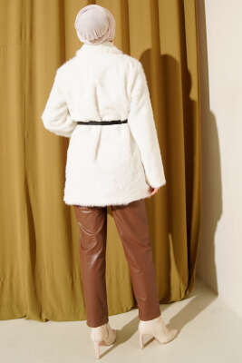 Gold Düğmeli Kemerli Sakallı Ceket Ekru - Günün Seçilenleri