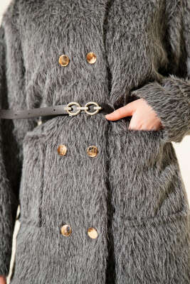 Gold Düğmeli Kemerli Sakallı Ceket Füme - Günün Seçilenleri