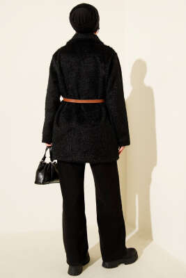 Gold Düğmeli Kemerli Sakallı Ceket Siyah - Günün Seçilenleri