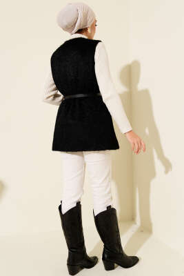 Gold Düğmeli Kemerli Sakallı Yelek Siyah - Yelek