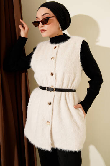 Gold Düğmeli Kemerli Sakallı Yelek Taş - Yelek