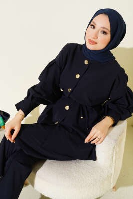 Gold Düğmeli Kol Pensli İkili Takım Lacivert - TABLO FASHİON