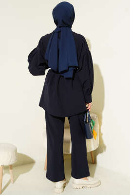Gold Düğmeli Kol Pensli İkili Takım Lacivert - İkili Takım