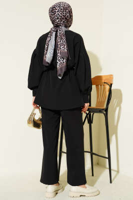 Gold Düğmeli Kol Pensli İkili Takım Siyah - İkili Takım