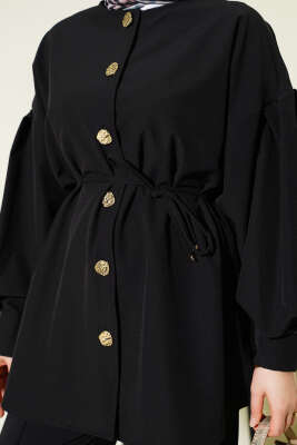 Gold Düğmeli Kol Pensli İkili Takım Siyah - İkili Takım