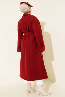 Gold Düğmeli Kruvaze Kaşe Kaban Bordo - Kaban