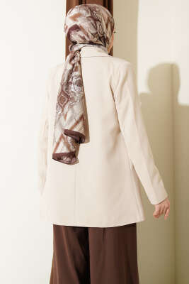 Gold Düğmeli Kruvaze Yaka Blazer Ceket Bej - Ceket