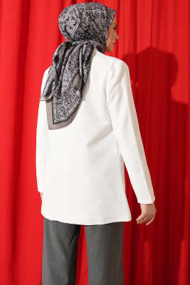 Gold Düğmeli Kruvaze Yaka Blazer Ceket Ekru - Ceket