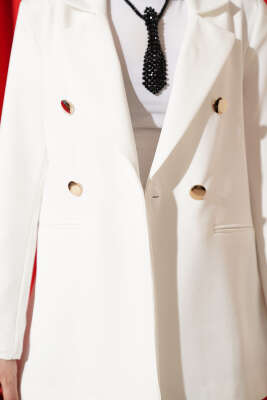 Gold Düğmeli Kruvaze Yaka Blazer Ceket Ekru - Ceket