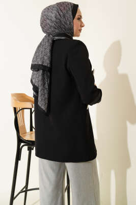 Gold Düğmeli Kruvaze Yaka Blazer Ceket Siyah - Ceket