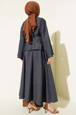 Gold Düğmeli Kuşaklı Etekli Takım Kot - İkili Takım