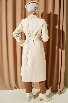 Gold Düğmeli Kuşaklı Kaşe Kaban Taş - Kaban