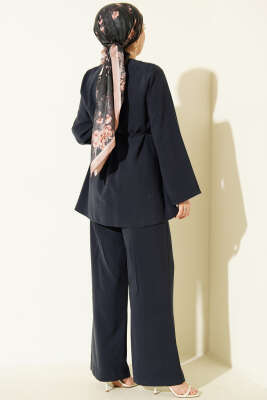 Gold Düğmeli Nervürlü Tensel İkili Takım Lacivert - İkili Takım