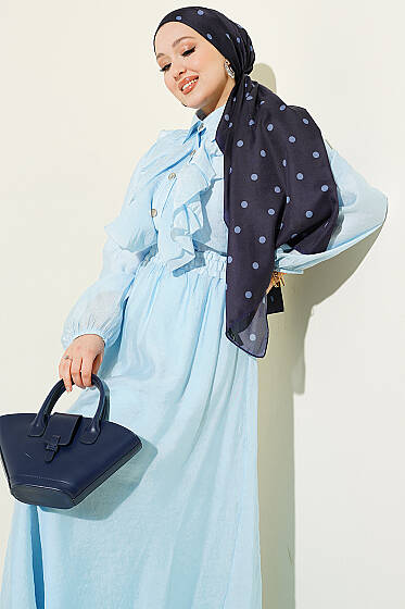 Gold Düğmeli Önü Fırfırlı Etekli Takım Bebe Mavi - İkili Takım