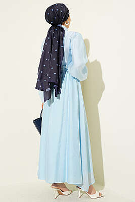 Gold Düğmeli Önü Fırfırlı Etekli Takım Bebe Mavi - İkili Takım