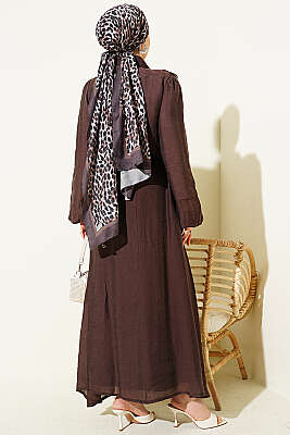 Gold Düğmeli Önü Fırfırlı Etekli Takım Kahve - İkili Takım