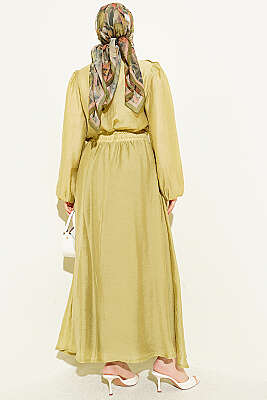 Gold Düğmeli Önü Fırfırlı Etekli Takım Yağ Yeşili - İkili Takım