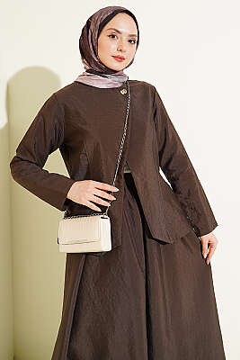 Gold Düğmeli Paraşüt Etekli Takım Kahve - İkili Takım