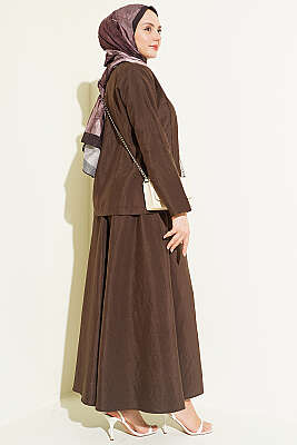 Gold Düğmeli Paraşüt Etekli Takım Kahve - İkili Takım