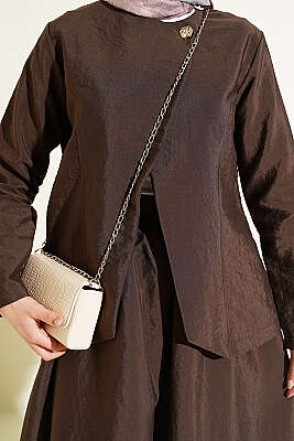 Gold Düğmeli Paraşüt Etekli Takım Kahve - İkili Takım