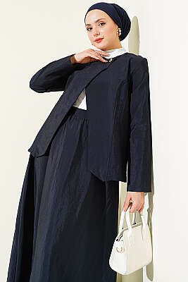 Gold Düğmeli Paraşüt Etekli Takım Lacivert - İkili Takım