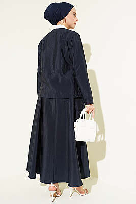 Gold Düğmeli Paraşüt Etekli Takım Lacivert - İkili Takım