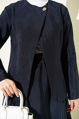 Gold Düğmeli Paraşüt Etekli Takım Lacivert - İkili Takım