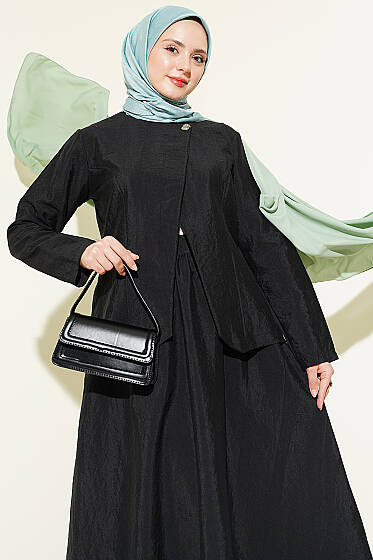 Gold Düğmeli Paraşüt Etekli Takım Siyah - İkili Takım