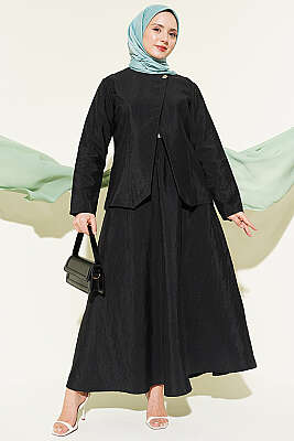 Gold Düğmeli Paraşüt Etekli Takım Siyah - İkili Takım