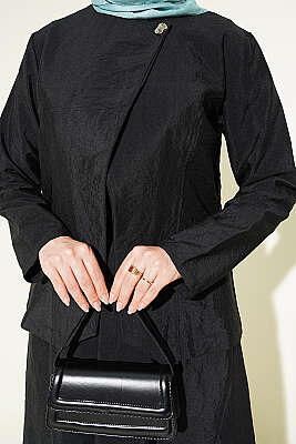 Gold Düğmeli Paraşüt Etekli Takım Siyah - İkili Takım