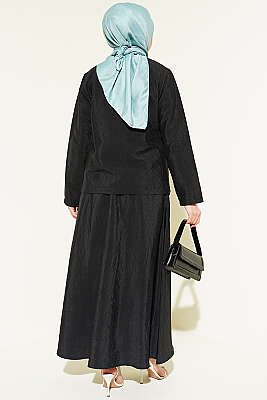 Gold Düğmeli Paraşüt Etekli Takım Siyah - İkili Takım