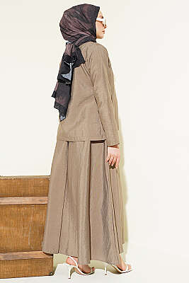 Gold Düğmeli Paraşüt Etekli Takım Vizon - İkili Takım