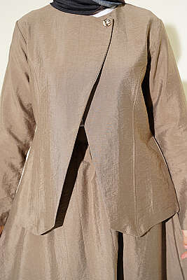 Gold Düğmeli Paraşüt Etekli Takım Vizon - İkili Takım