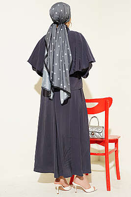 Gold Düğmeli Pelerinli Modal Etekli Takım Antrasit - İkili Takım