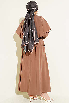 Gold Düğmeli Pelerinli Modal Etekli Takım Kahve - İkili Takım