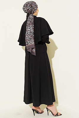 Gold Düğmeli Pelerinli Modal Etekli Takım Siyah - İkili Takım