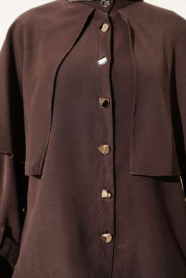 Gold Düğmeli Pelerinli Tensel Etekli Takım Kahve - İkili Takım