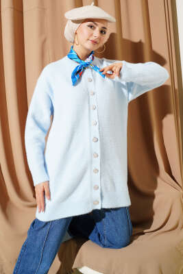 Gold Düğmeli Peluş Hırka Bebe Mavi - ARISOY