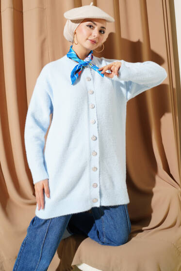 Gold Düğmeli Peluş Hırka Bebe Mavi - Hırka