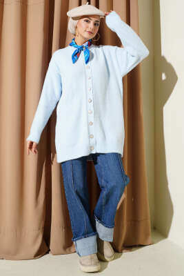 Gold Düğmeli Peluş Hırka Bebe Mavi - Hırka