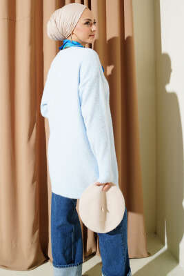 Gold Düğmeli Peluş Hırka Bebe Mavi - Hırka