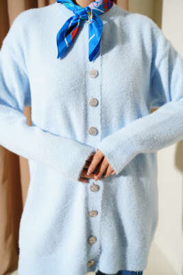 Gold Düğmeli Peluş Hırka Bebe Mavi - Hırka