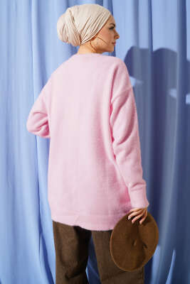 Gold Düğmeli Peluş Hırka Pembe - Hırka