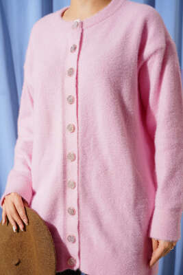 Gold Düğmeli Peluş Hırka Pembe - Hırka