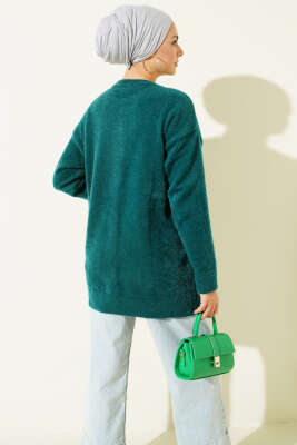 Gold Düğmeli Peluş Hırka Zümrüt - Hırka