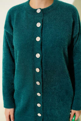 Gold Düğmeli Peluş Hırka Zümrüt - Hırka