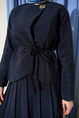 Gold Düğmeli Pileli Etekli İkili Takım Lacivert - İkili Takım