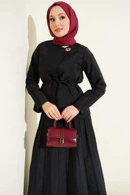 Gold Düğmeli Pileli Etekli İkili Takım Siyah - İkili Takım