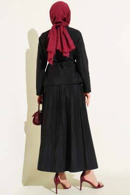 Gold Düğmeli Pileli Etekli İkili Takım Siyah - İkili Takım